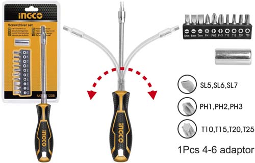 AKSDFL1208 12 PS FLEXIBLE SHAFT SCREWDRIVER SET