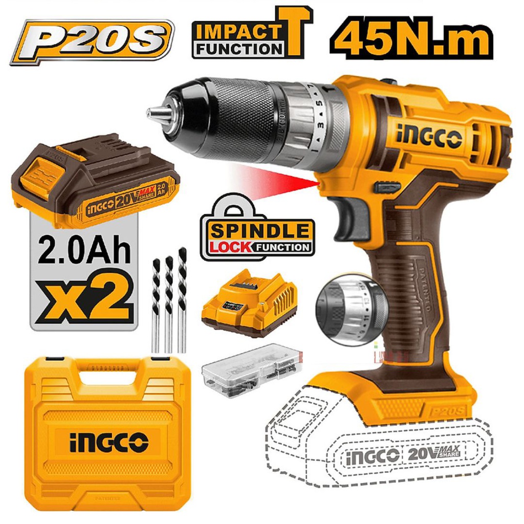 CIDLI201452 20V LI-ION CORDLESS IMPACT DRILL 45Nm