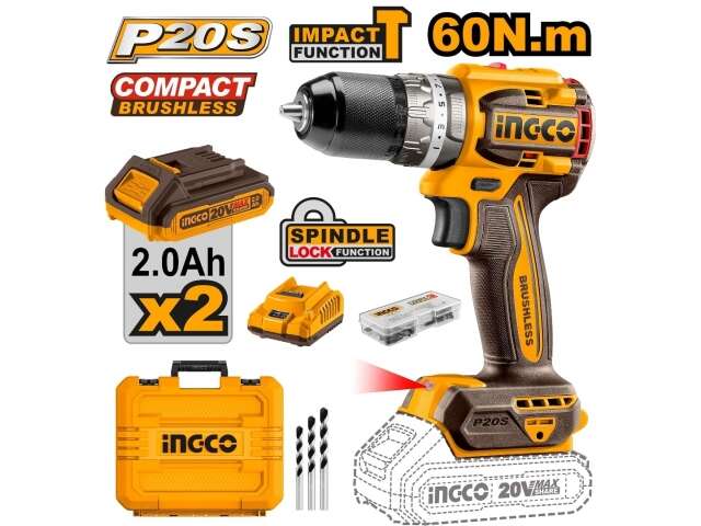 CDLI20602 20V LI-ION CORDLESS BRUSHLESS DRILL 60Nm