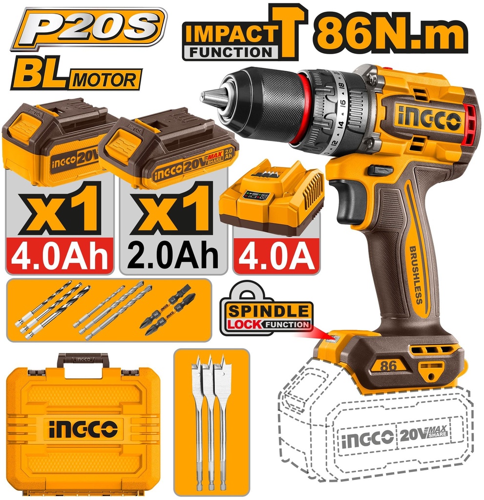 CIDLI20868 BRUSHLESS CORDLESS IMPACT DRILL 86NM